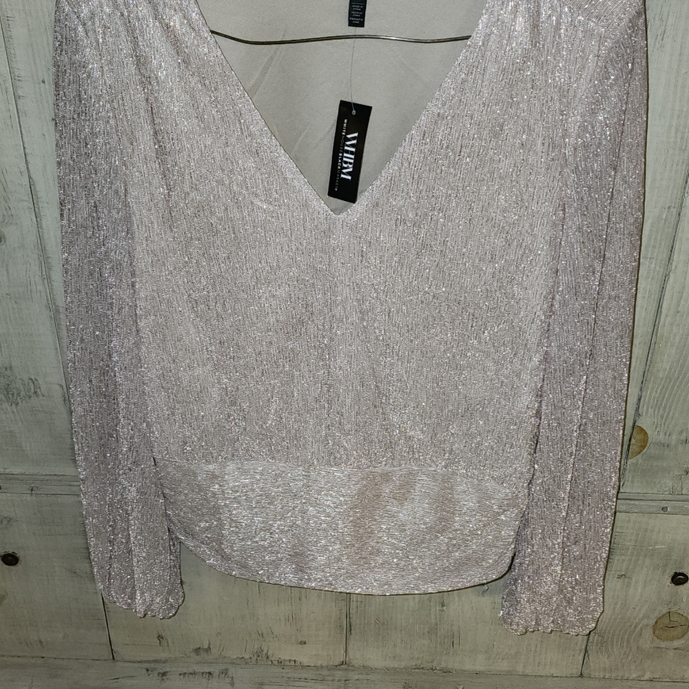 White House Black Market Silver Sequin Blouse